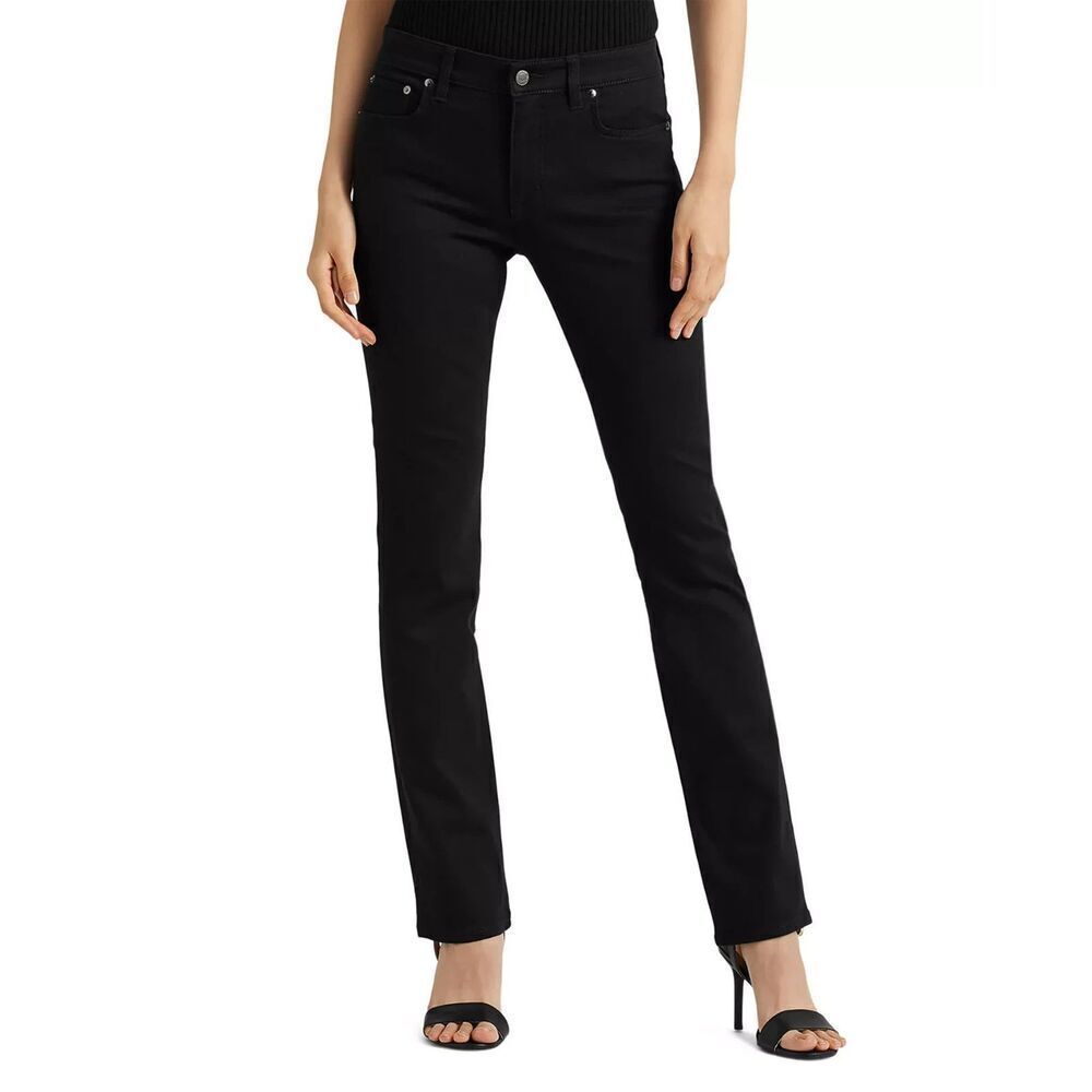 Lauren Ralph Lauren Black Denim Mid Rise Straight Leg Super Stretch Jeans Size 1